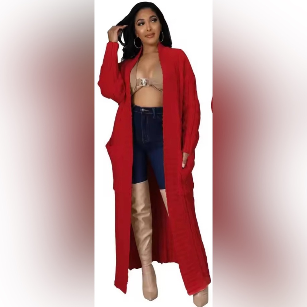 Chic Women's Red Longline Cardigan